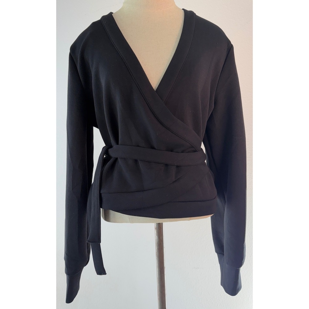 Spanx AirEssentials Ballet Wrap Top Black Solid Long Sleeve Casual Loungewear L